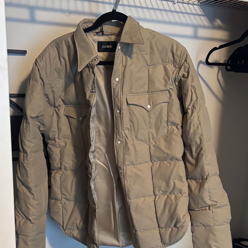 Buck Mason Men's Tan Puffer Shirt Jacket